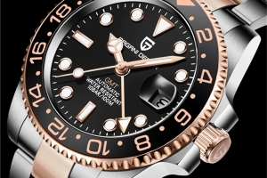 Pagani Design PD-1662 Men's Luminous GMT Mechanical Watch Luxury Daydate Stainless Steel Waterproof Automatic Wristwatch Gold Black